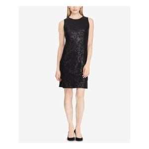 RALPH LAUREN Black Sequin Sleeveless Shift Dress